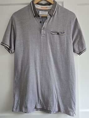 Denim & Flower Ricky Singh Grey Mens Medium Short Sleeve Polo